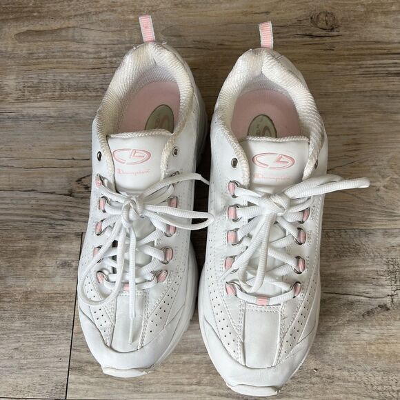 Y2K Platform Sneakers Champion White Pink Women's 10 Vintage Trainers Chunky - Picture 4 of 12